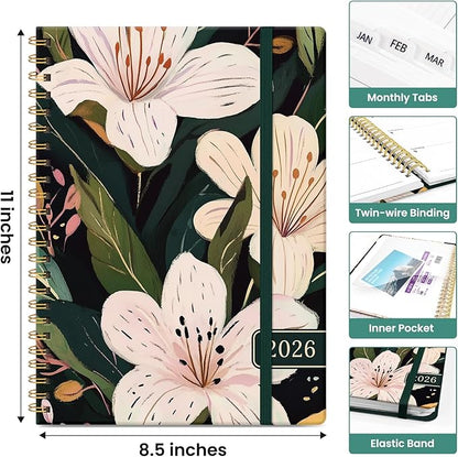 2026 Planner, Aesthetic Weekly and Monthly Planner for Women, Jan 2026 to Dec 2026, Hardcover 2026 Calendar Book with Monthly Tabs, Inner Pocket, Perfect for Office Home School - A4 (8.5" x 11"), Soft Lily