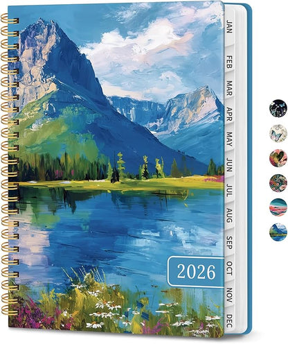 2026 Planner, Weekly and Monthly Planner for Women, January 2026 to December 2026, Pretty Hardcover 2026 Calendar Planner Book with Tabs, Inner Pocket, Spiral Bound, Perfect Office Home School Supplies - 6.3" x 8.5", Summer Valley