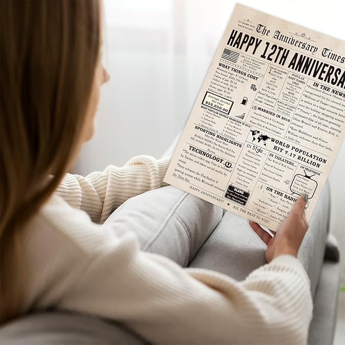 Funny 12th Wedding Anniversary Card for Husband Wife, Big 12 Year Anniversary Card Gifts for Men Women, Silk Anniversary Card Gifts for Him Her