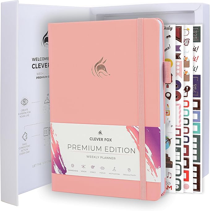 Clever Fox Planner Premium Edition – Undated Luxurious Weekly & Monthly Planner to Increase Productivity and Hit Your Goals – Organizer – Start Anytime, A5, Lasts 1 Year, Light Pink (Weekly)