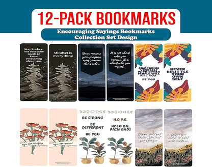 Creanoso Encouraging Sayings Bookmarks (2-Sets X 6 Cards) – Daily Inspirational Card Set – Interesting Book Page Clippers – Great Gifts for Adults and Professionals