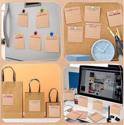 Yinder 24 Pcs Employee Appreciation Sticky Notes Thank You Gifts Bulk Note Pads with Sayings Teacher Gift Mini Pocket Inspirational Notepads for Coworker Office Supply 3 x 3''(Kraft Color,Thanks)