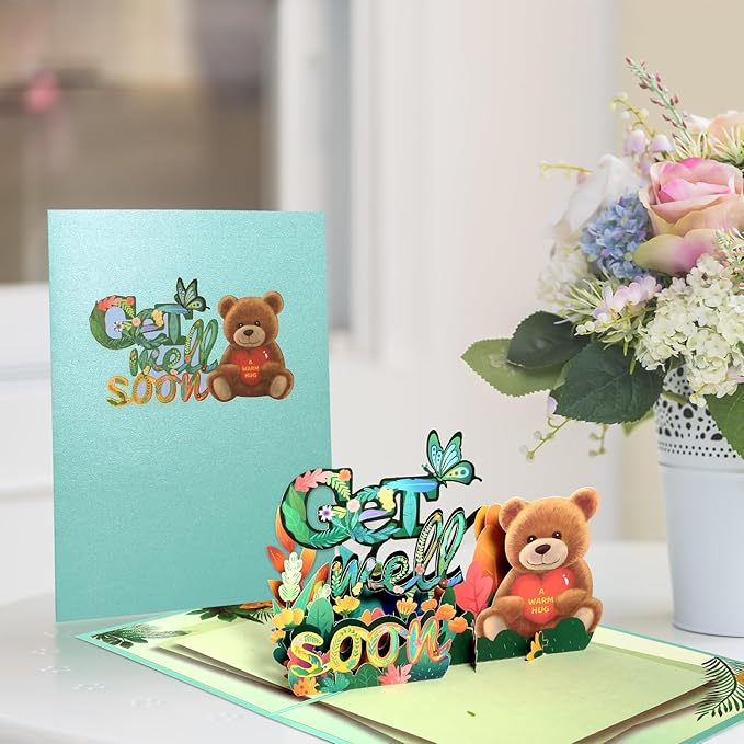 Get Well Cards with Envelope, Pop Up Get Well Soon Card Gifts for Women Men Kids After Surgery Sympathy Card
