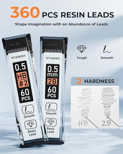 0.5mm Mechanical Pencil Set, 3PCS Metal Mechanical Pencils 0.5mm with 6 Tubes HB & 2B Lead Refills, Erasers, Weatherproof Artist Pencils with Case for Outdoor Writing Drafting Drawing