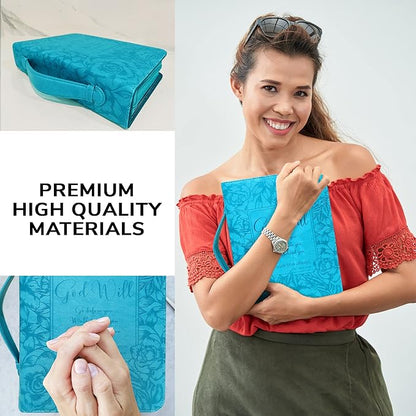 DEHITE Briefcase for Women – Leather Bible Carrying Bag Large Size – | Fits Book 7 x 10.1 x 1.9 IN | Pen Slots | Zippered Pocket | Premium Faux Leather – Green Bible Accessories Gifts