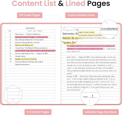 Lined Journal Notebook for Women & Men, Hardcover Leather Journal for writing, A5 College Ruled Notebook for Work & Note Taking, Perfect for Office School Home Supplies, 160 Pages, Pink