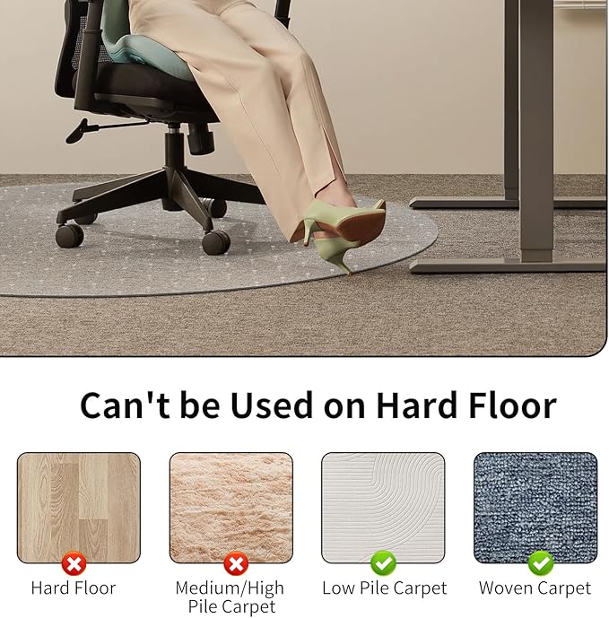 WASJOYE Office Chair Mat for Carpet, 36" Round Clear Home Carpet Chair Mat Protector Cover with Non-Slip Studded for Computer Desk Rolling Chair