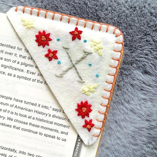 Personalized Hand Embroidered Corner Bookmark, Bookmarks for Women, Personalized Bookmark for Books, Cute Flower Book Mark, Hand Stitch Gift for Women for Book Lovers by HNQCPCVU (X, White)