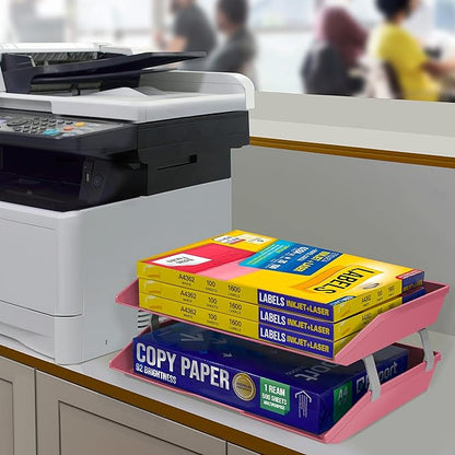 Acrimet 2 Tier Side Load Letter Tray Facility, Desktop File Organizer, A4 Letter Size Paper Organizer, Minimalist Storage Solution Paper Tray for Office, Home, Classroom (Plastic, Solid Pink Color)