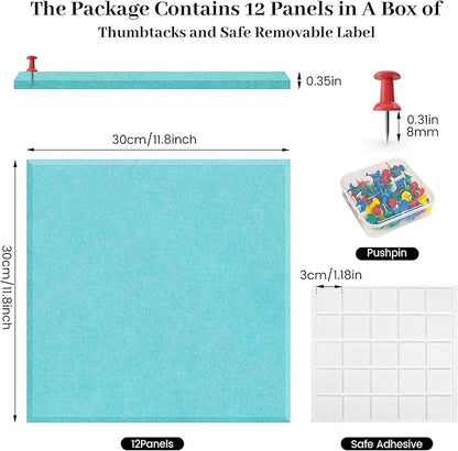 Felt Bulletin Board Felt Wall Tiles 12 Pack- 47"x35" Large Cork Board/Cork Tiles Alternative Safe Removable Felt Boards for Walls Felt Board for Office Felt Pin Board Baby Blue