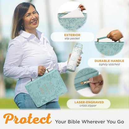 Christian Art Gifts Faux Leather Fashion Bible Cover: I Know The Plans I Have for You - Jeremiah 29:11 Inspirational Bible Verse, Debossed Floral Teal Design, Medium