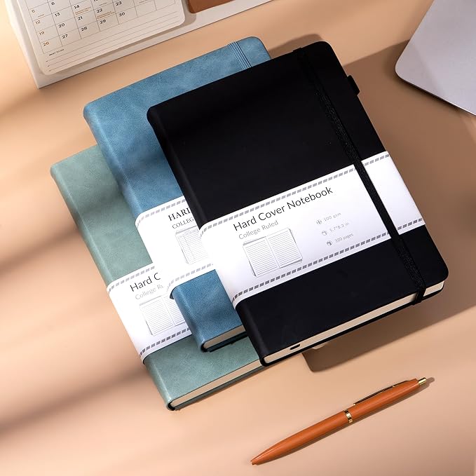 CAGIE 3 Pack Journals Notebooks for Women Men Thick Lined Journaling Notebooks A5 Leather Journals for Writing Hardcover Journal Supplies Diary, Green& Black& Blue