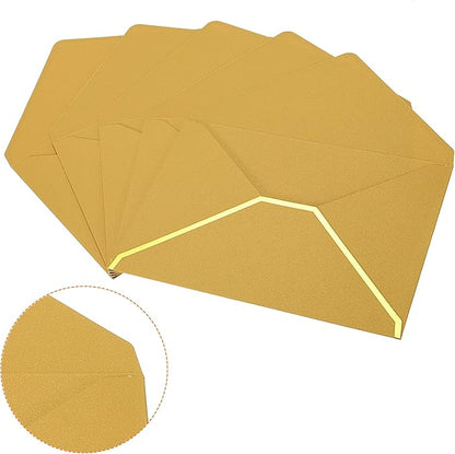 PATIKIL V Flap Envelopes, 10 Pack 7 x 5'' Luxury Style Gold Border Greeting Card Envelope for Invitations Weddings, Golden
