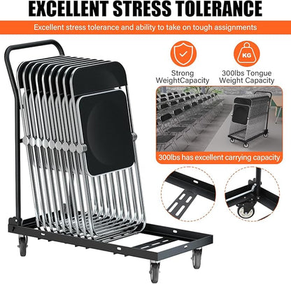 Folding Chair Cart,Tolerable 300 LBS,Multi-Function Chair Cart,Folding Chair Dolly, 4" 360 Degree Swivel Wheels with 12 Folding Chairs Capacity for Commercial & Home Kitchen Folding Chair Racks