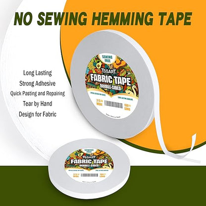 Fabric Tape - Strong Double-Sided Adhesive Cloth Tape, No Sewing or Ironing, Gluing, Alterations and Hemming - 2/5 Inch Wide 180FT Long
