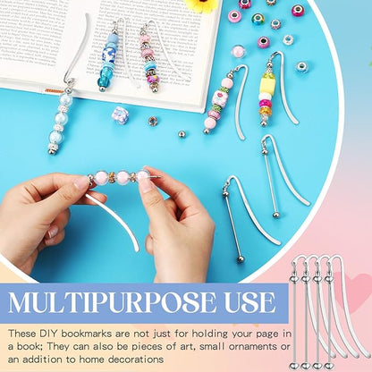 8 Pcs Beadable Bookmarks DIY Metal Blank Bar Bookmark for Beads Modern Beaded Bookmark Craft Jewelry Pendant Charm Gift for Book Lovers Student Teacher Office Supplies (Silver)