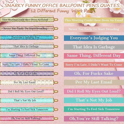 Snarky Funny Office Pens,12 Pcs Negative Sarcastic Hilarious Quotes Work Ballpoint Pens with Stylus Tip for Colleague Co-workers Gift Black Ink (Style 5, 12)