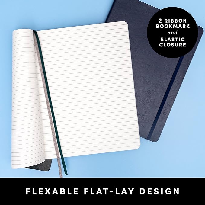 PAPERAGE 2-Pack Softcover Lined Journal Notebook (Black & Cognac), 176 Pages, Large B5 College Ruled Notebook, 7.6 inches x 10 inches - 100 GSM Thick Premium Paper, Soft Vegan Leather Journal for Home, Work & School