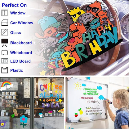FansArriche Window Markers - 15mm Jumbo - 3 Pack of Neon Chalk Pens - Liquid Chalk Bright Car Markers, Chalkboard Markers for Windows, Blackboard, Glass, Signs, 3-in-1 nib