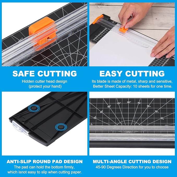 PATIKIL 12 Inch Paper Trimmer, A4 Size Portable Paper Cutter Slicer Scrapbooking Tool with Cutter Head Blade for Craft Paper Photo Cardstock, Black