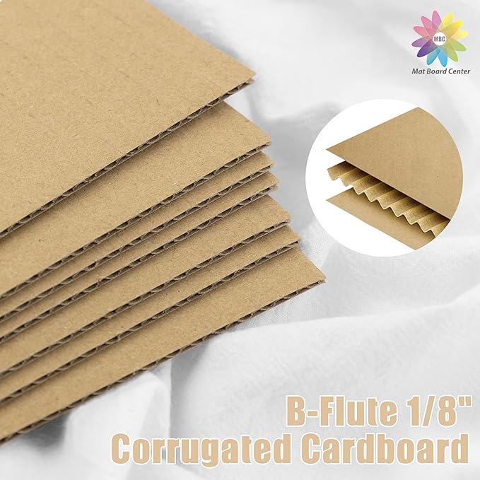 Mat Board Center, 25 pack 5x7 Brown Cardboard sheet, 1/8 inch thick, Flat Corrugated Cardboard Inserts for Packing, Shipping, Mailing, Cardboard Backing, Art Craft Card Board