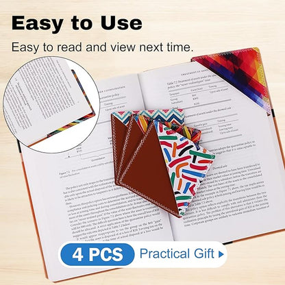 4 Pieces Leather Bookmarks, Cute Book Accessories for Reading Lovers, Page Markers for Women Girls Men Boys Student Teacher Retirement Birthday Gift (Abstract Colors)