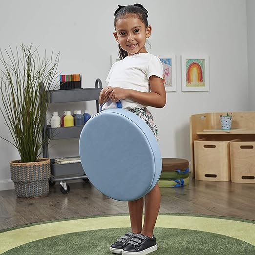 Factory Direct Partners SoftScape 15 inch Round Classroom Floor Cushions with Handles; Flexible Seating for Daycare, Preschool, Playroom; 2 inch Thick Deluxe Foam (6-Piece) - Earthtone, 11232-ET