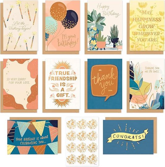 American Greetings 10-Count All Occasions Card Bundle with Envelopes- Birthday, Congrats, Support, Friendship, Thank You, and Sympathy
