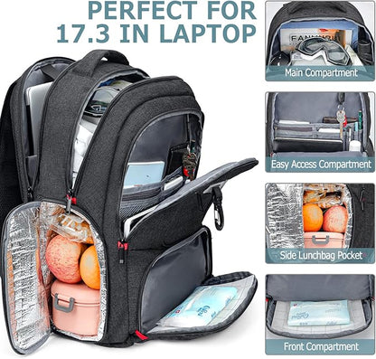 BIKROD Lunch Backpack, Insulated Cooler Lunch Bag Backpack, Large Travel 17.3 Laptop Back Pack Sturdy Computer College School Bookbag for Women Men for Men Women Work Hiking Picnic