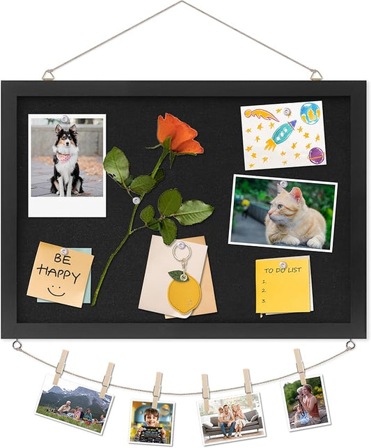 Cork Board with Linen Black,Bulletin Board 17"x12" .Corkboards for Office Home School Message Board or Vision Board Decoration.