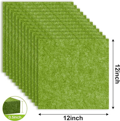 AKTOP Cork Bulletin Board 12x12, 1/2" Thick Felt Cork Board Tiles 12 Pack, Small Square Pin Board for Wall, Self Adhesive Corkboards with 120 Push Pin Wood Clips for School, Home & Office, Green