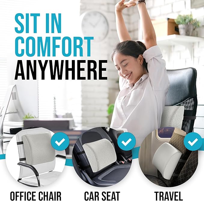 FORTEM Seat Cushion and Lumbar Support for Office Chair, Desk Chair Cushion, Memory Foam Office Chair Cushion, Non Slip Sitting and Back Pillow for Gaming, Car Seat Cushion, Chair Pad