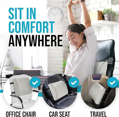 FORTEM Seat Cushion and Lumbar Support for Office Chair, Desk Chair Cushion, Memory Foam Office Chair Cushion, Non Slip Sitting and Back Pillow for Gaming, Car Seat Cushion, Chair Pad