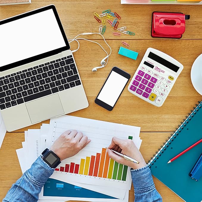 QPEY Calculators, 12-Digit Battery Office Basic Desk Desktop Calculators with Large LCD Display Big Sensitive Button (Pink)