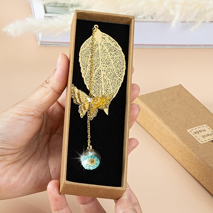 Bookmark with Gift Card,Golden Leaf Book Mark, Rose Flower Craft Gift Card Envelope, Gift for Family, Friend, Kid, Book Lovers sunflbw