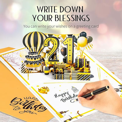 21st Birthday Card for Son Grandson, Jumbo 3D Pop Up 21st Birthday Cards for Boy Girl, Happy 21 Year Old Her Him Daughter Funny Bday Gifts, Review of 2004, Black Gold