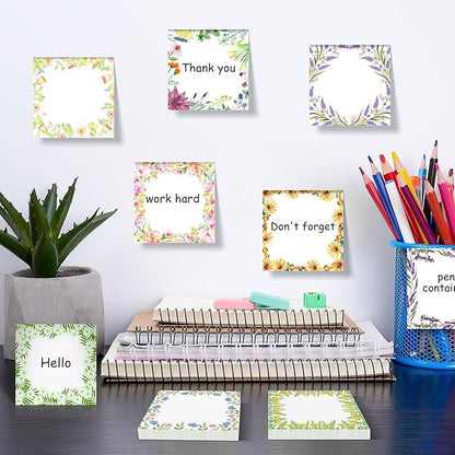 9 Pieces Spring Wreath Sticky Notes Flower Notes Pads Self-Adhesive Floral Sticky Memo Notes for Spring School Work Office Home Supplies Students Teachers Present