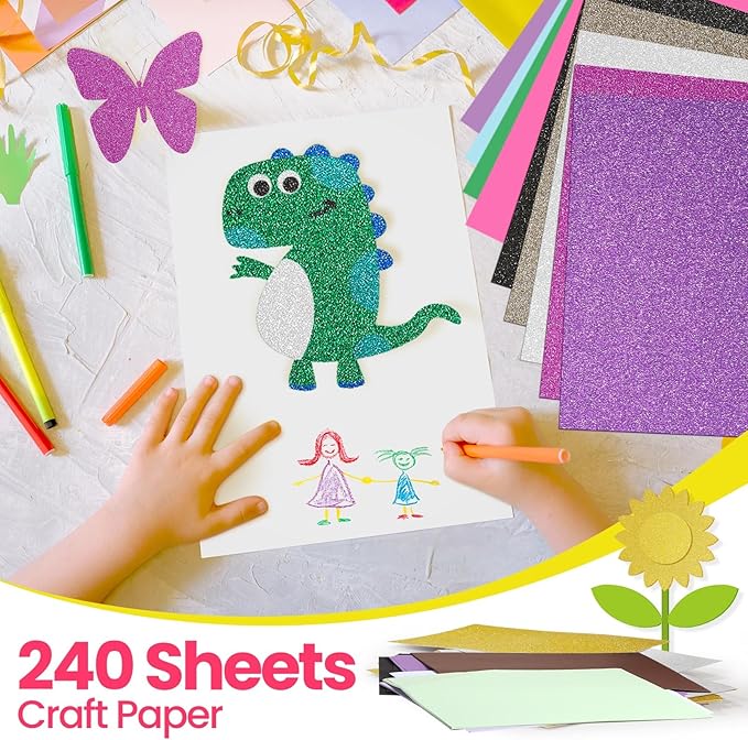 Zhanmai 240 Pcs Cardstock Paper 8.5 x 11 Inch Colored and Glitter Cardstock 250 Gsm Assorted Card Stock for DIY Scrapbooking Card Making Art for Birthday Wedding Party Craft Decoration