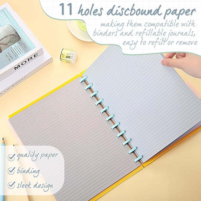 PerKoop 12 Pack 480 Sheets Colored Discbound Refill Paper 8.5 x 11 Inch College Ruled 11 Disc Letter Size Lined Paper Multicolored Refill Notebooks Disc Paper for Refill Paper Journaling (Poi Color)