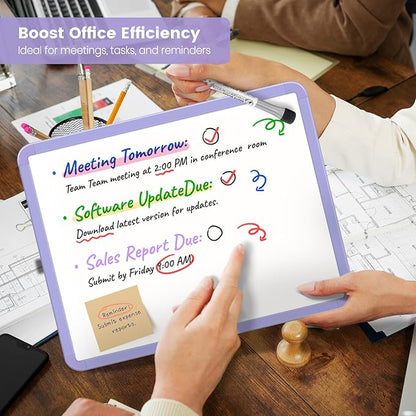 Small Double-Sided White Board Dry Erase Board For Wall, 14"x11" Hanging Whiteboard for Door, Mini Dry Erase Board with a black dry erase marker, Small Whiteboard for Kids Students, Back To School, Pu