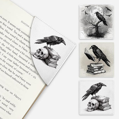 Crows Corner Bookmarks, Cute Leather Book Accessories for Book Lovers, 3 Pcs Reading Book Page Markers for Women Men Student Teacher Retirement Birthday Gifts
