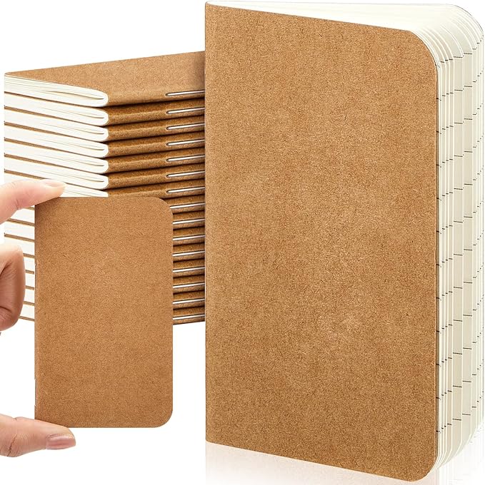 Outus 15 Pcs Mini Pocket Notebook 2.5" x 4" Small Journal Kraft Paper Notepads Bulk Softcover Pocket Notepad Memo Diary Subject Notebooks for Traveler Worker(Brown,Lined Style)