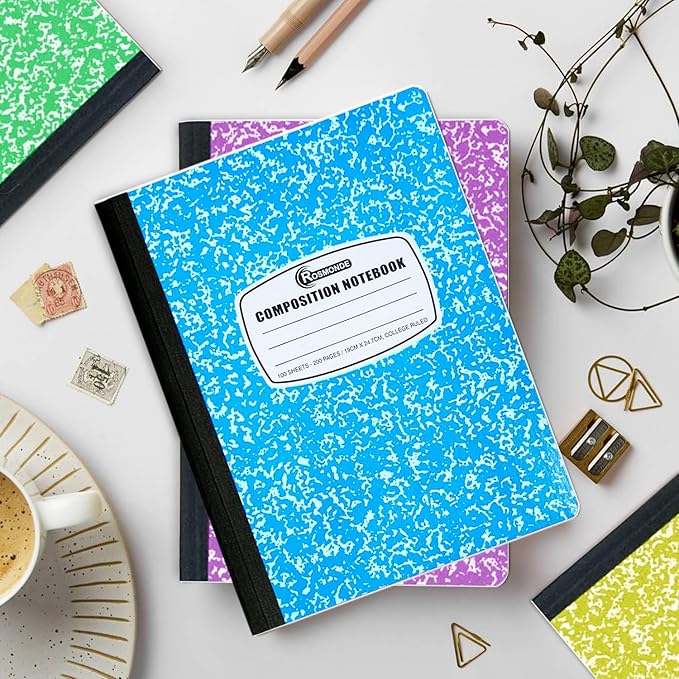 12 Pack Bulk Composition Notebooks College Ruled, 200 Pages (100 Sheets), 9-3/4 x 7-1/2, Hard Cover College Ruled Notebooks, Assorted Colors Composition Notebook For School, Colors May Repeat