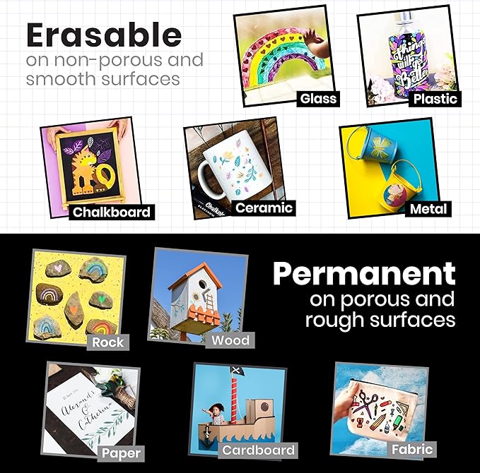 5 Black Chalkboard Chalk Markers - Black Dry Erase Markers for Blackboard, Chalkboard Signs, Windows, Glass | Variety Pack - Fine & Jumbo Size Ink Pen (1mm, 3mm, 6mm, 10mm, 15mm)