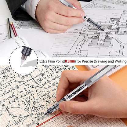 EYEYE Black Rollerball Pens 0.5mm Needle Tip, 12 Pack Extra Fine Point Roller Ball Pen Quick Dry, Liquid Ink Pens Fine Point Smooth Writing Pen for Journaling, Note Taking, Office, School Supplies