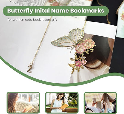 Metal Butterfly Bookmark for Women Cute Book Lovers Gift Butterfly Bookmarks Inital Book Mark Gifts for Reading Women Friend Teacher Appreciation Gifts Mom Birthday Valentines Day Christmas Gift, K