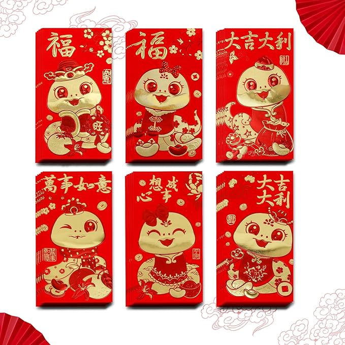 Red Envelope Snake 2025, 36 Pcs Cute Red Envelopes Chinese, Chinese New Year Red Envelopes, Lunar New Year Envelopes, Red Packets, Hong Bao, Lucky Money Envelopes for Wedding Birthday Spring Festival