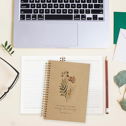 BearCake Floral Christian Notebook Journal, Christian Gifts for Women, Bible Notebooks for Note Taking, Bible Journaling Notebook, Hardcover Spiral Notebook 5.5x8.3 kraft paper