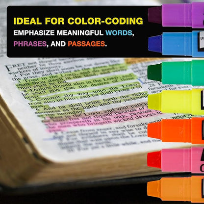 U.S. Office Supply Bible Safe Gel Highlighters, Pack of 12 - Set with 6 Bright Neon Yellow Highlight Colors Plus 6 Colors, Orange, Pink, Purple, Green, Blue - Won't Bleed, Fade or Smear - Study Guide