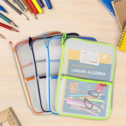 Pendancy Mesh Zipper Pouch 14.8x10.8 in Transparent Lightweight Nylon File Folders, A4 Size Multi-Layer Subject Document Organizer Accessories Storage Bag for Office and School Supplies(Yellow)